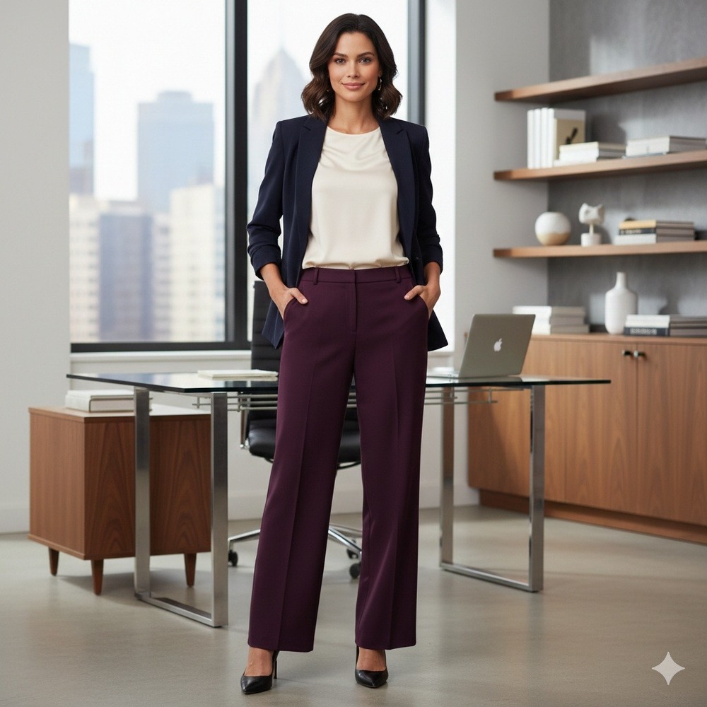 St. John Sport 10 Plum‎ Purple Wide Leg Dress Pants Trousers Professional